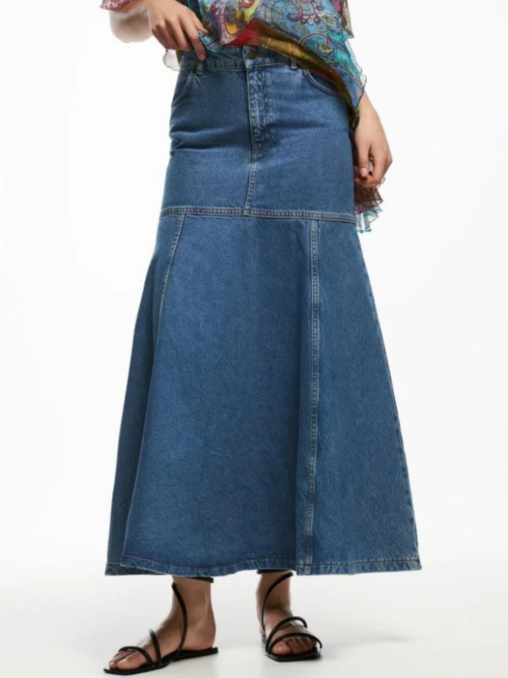 ZARA Denim Pleated Maxi Skirt.  SZ S